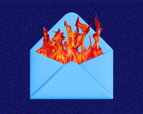 Envelope with flames coming out of it