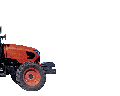 a red tractor moving across the page