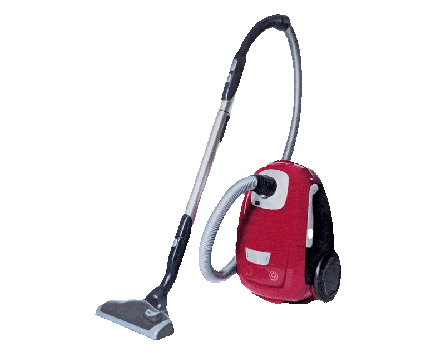 a moving red vacuum cleaner