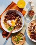 Sausage, egg and shiitake mushroom breakfast mazesoba