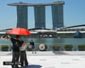 Marina Bay, Singapore, before and after smoke haze caused by fires in Indonesia.