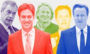 NIgel Farage, Ed Miliband, Natalie Bennett, Nick Clegg and David Cameron.
