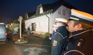 Police outside the home of the parents of Andreas Lubitz in Montabaur, Germany.