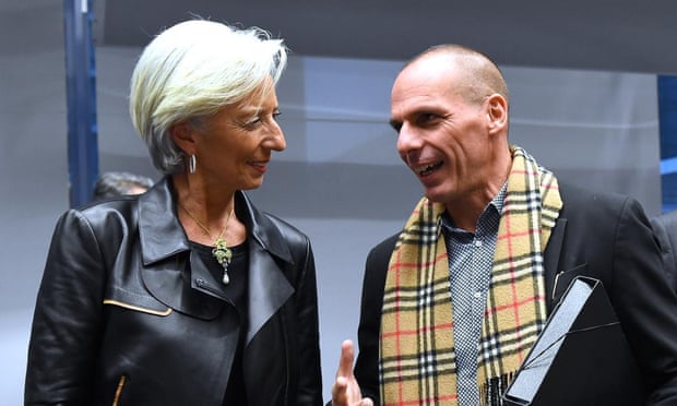 Greek finance minister Yanis Varoufakis and IMF managing director Christine Lagarde at the emergency eurogroup finance ministers meeting.