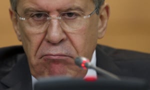 Sergei Lavrov glares at the press in Moscow.