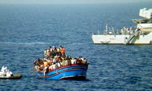 Migrants being rescued by the Italian navy.