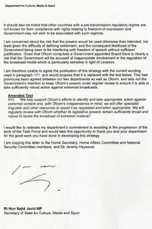 Second page of Sajid Javid's letter to the prime minister.