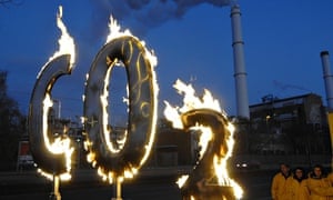 Greenpeace activists burn a symbol of CO2