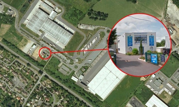 An aerial view of the printing business where the Charlie Hebdo suspects are holed up