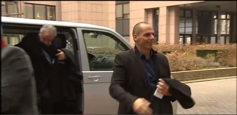 Yanis Varoufakis arriving at eurogroup meeting