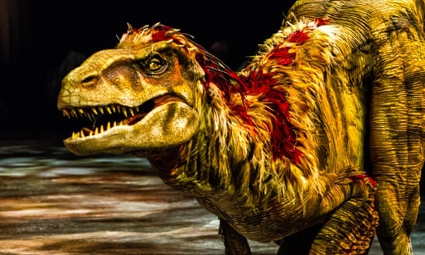 This image released by Boneau/Bryan-Brown shows a lifelike dinosaur, part of the 