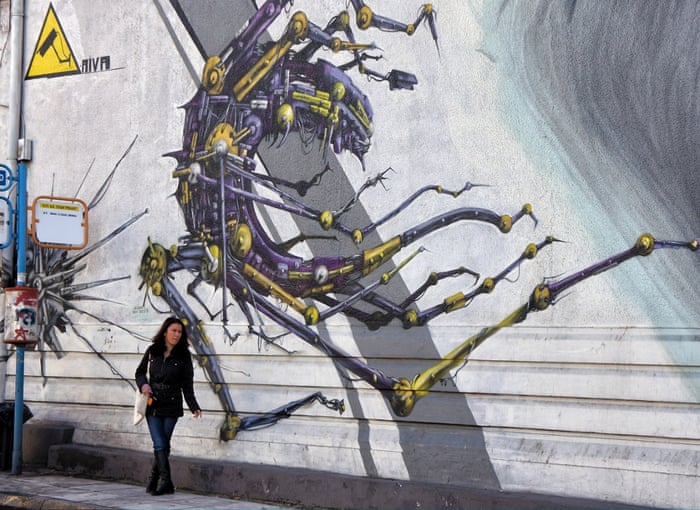 The Athens graffiti is illustrative of many styles, with new images on show around every street corner