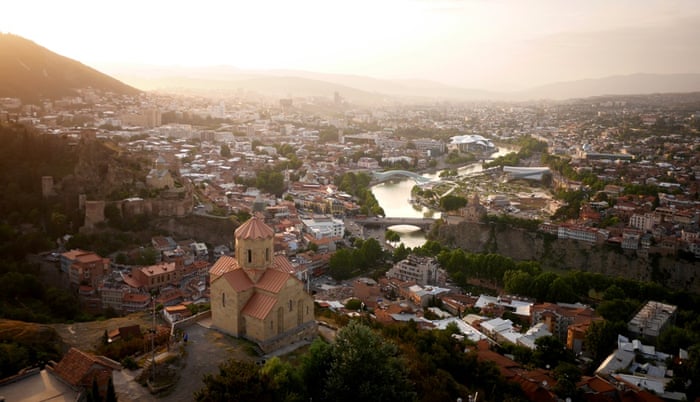 Tbilisi, Georgia: The Mtkvari River winding through this elegant capital city.